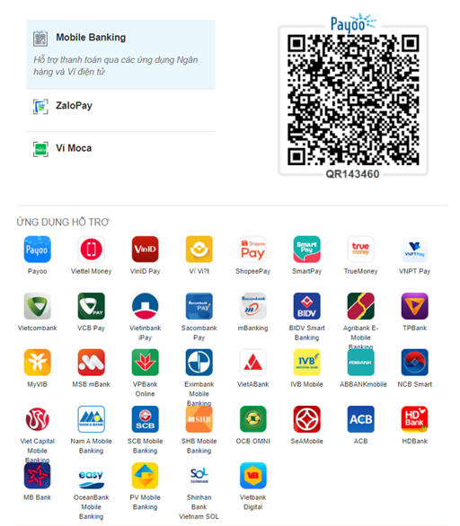 Thanh toán bằng Ví điện tử Payoo/Ví điện tử (QR)/VNPay