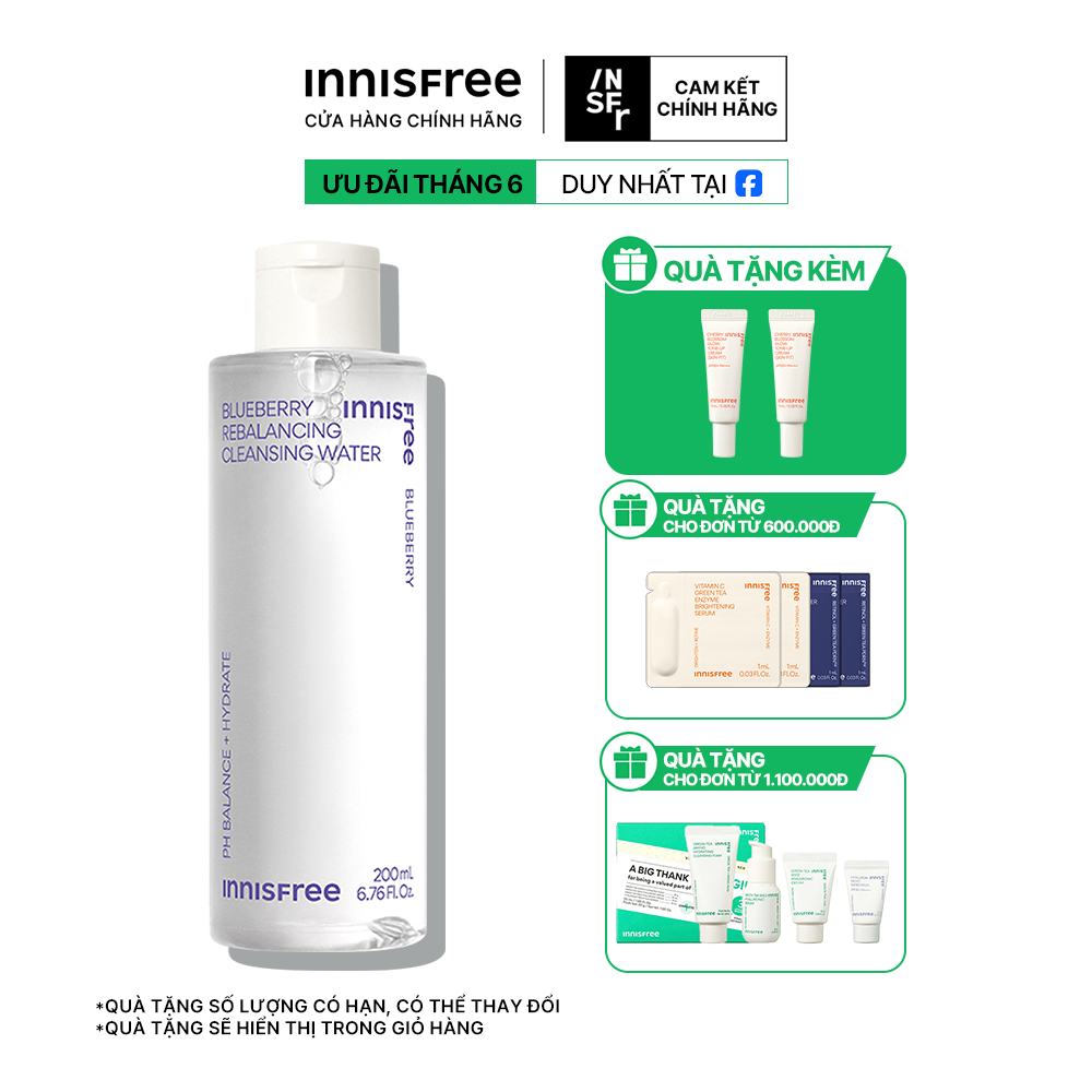 Nước tẩy trang cân bằng ẩm việt quất INNISFREE Blueberry Rebalancing Cleansing Water 200 mL