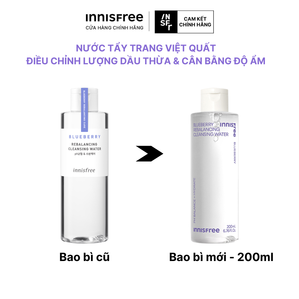 Nước tẩy trang cân bằng ẩm việt quất INNISFREE Blueberry Rebalancing Cleansing Water 200 mL