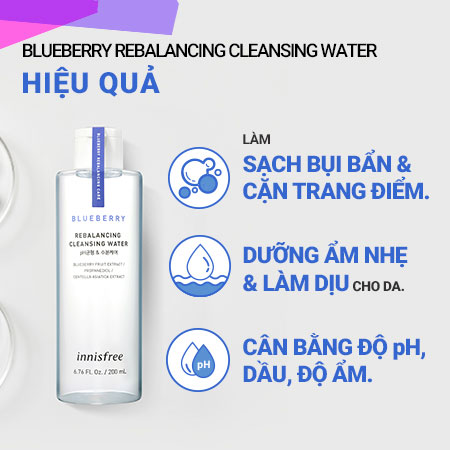 Nước tẩy trang cân bằng giữ ẩm da innisfree Blueberry Rebalancing Cleansing Water 200 mL