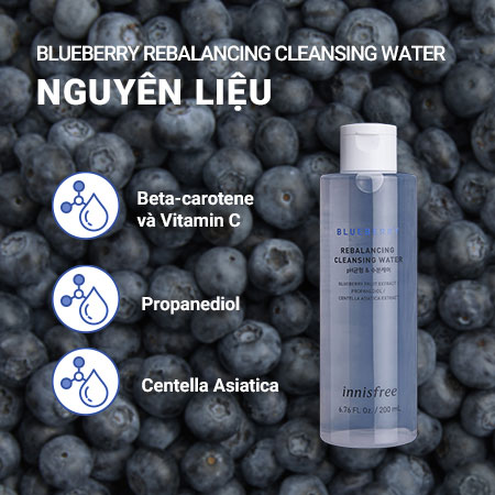 Nước tẩy trang cân bằng ẩm việt quất innisfree Blueberry Rebalancing Cleansing Water 200 mL