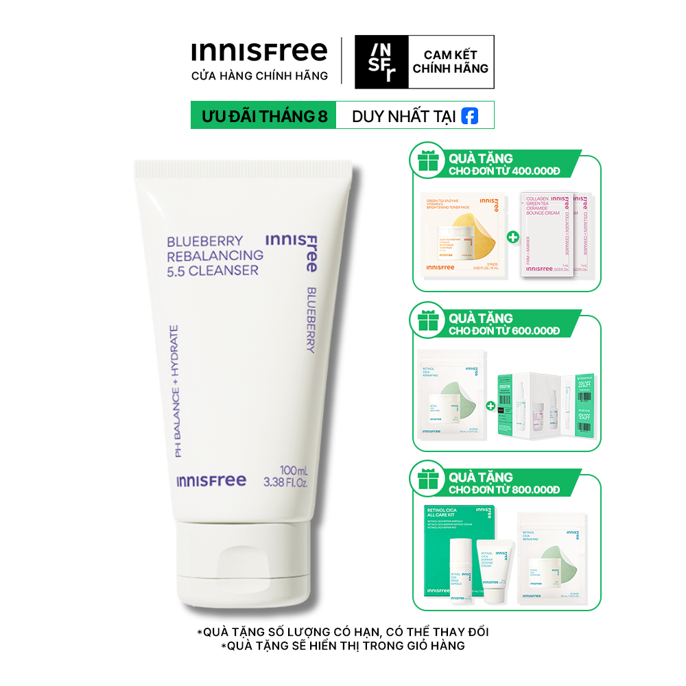Sữa rửa mặt cân bằng giữ ẩm da INNISFREE Blueberry Rebalancing 5.5 Cleanser 100 mL