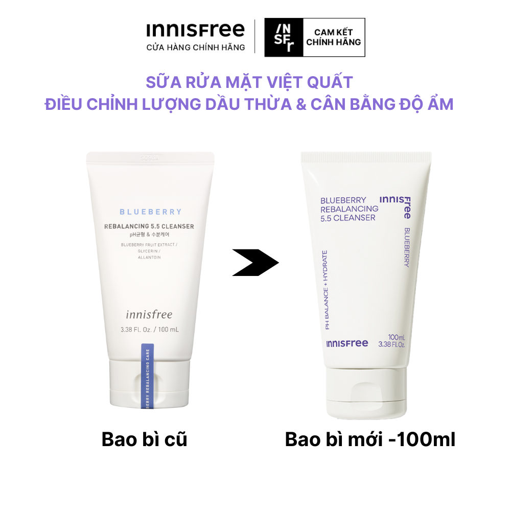 Sữa rửa mặt cân bằng giữ ẩm da INNISFREE Blueberry Rebalancing 5.5 Cleanser 100 mL