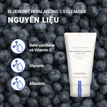 Sữa rửa mặt cân bằng độ pH việt quất innisfree Blueberry Rebalancing 5.5 Cleanser 100 mL