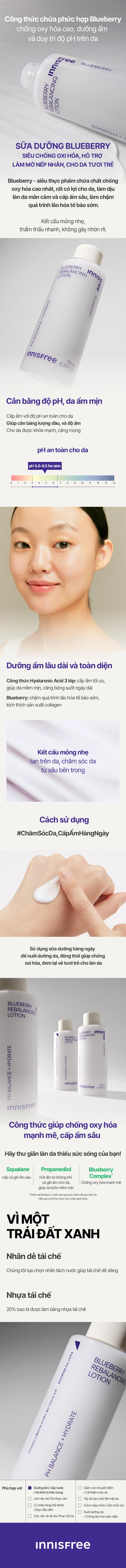 Sữa dưỡng cân bằng giữ ẩm da innisfree Blueberry Rebalancing Lotion 130
