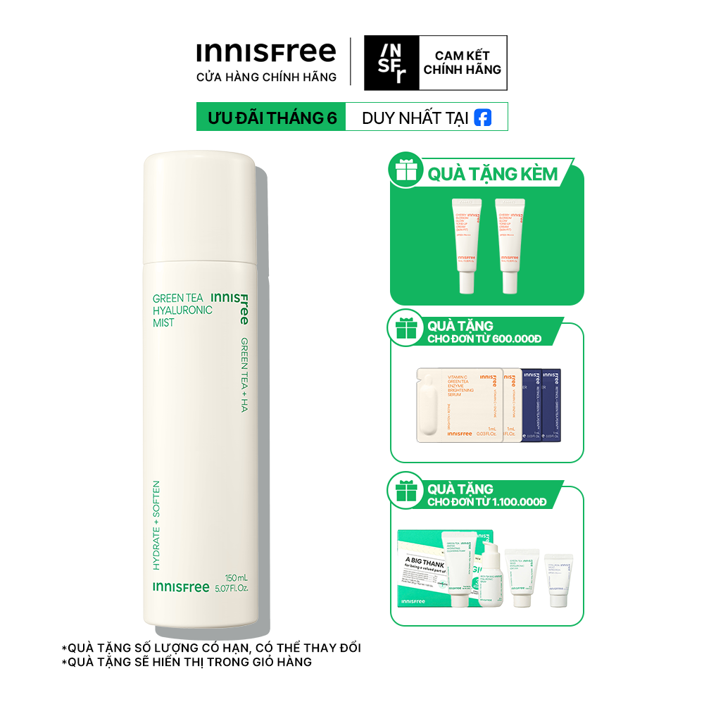 Xịt khoáng dưỡng ẩm trà xanh INNISFREE Green Tea Hyaluronic Mist 150 mL