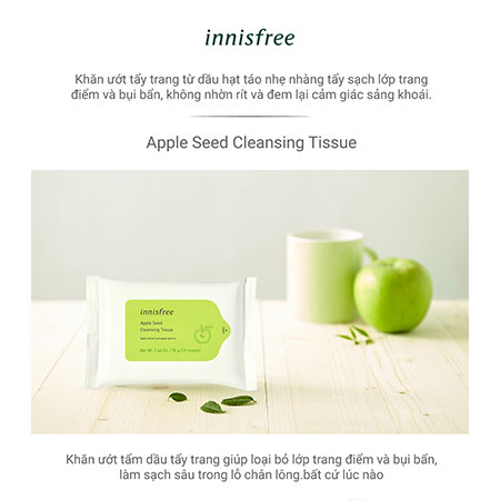 Khăn giấy tẩy trang táo xanh innisfree Apple Seed Cleansing Tissue 15 tờ