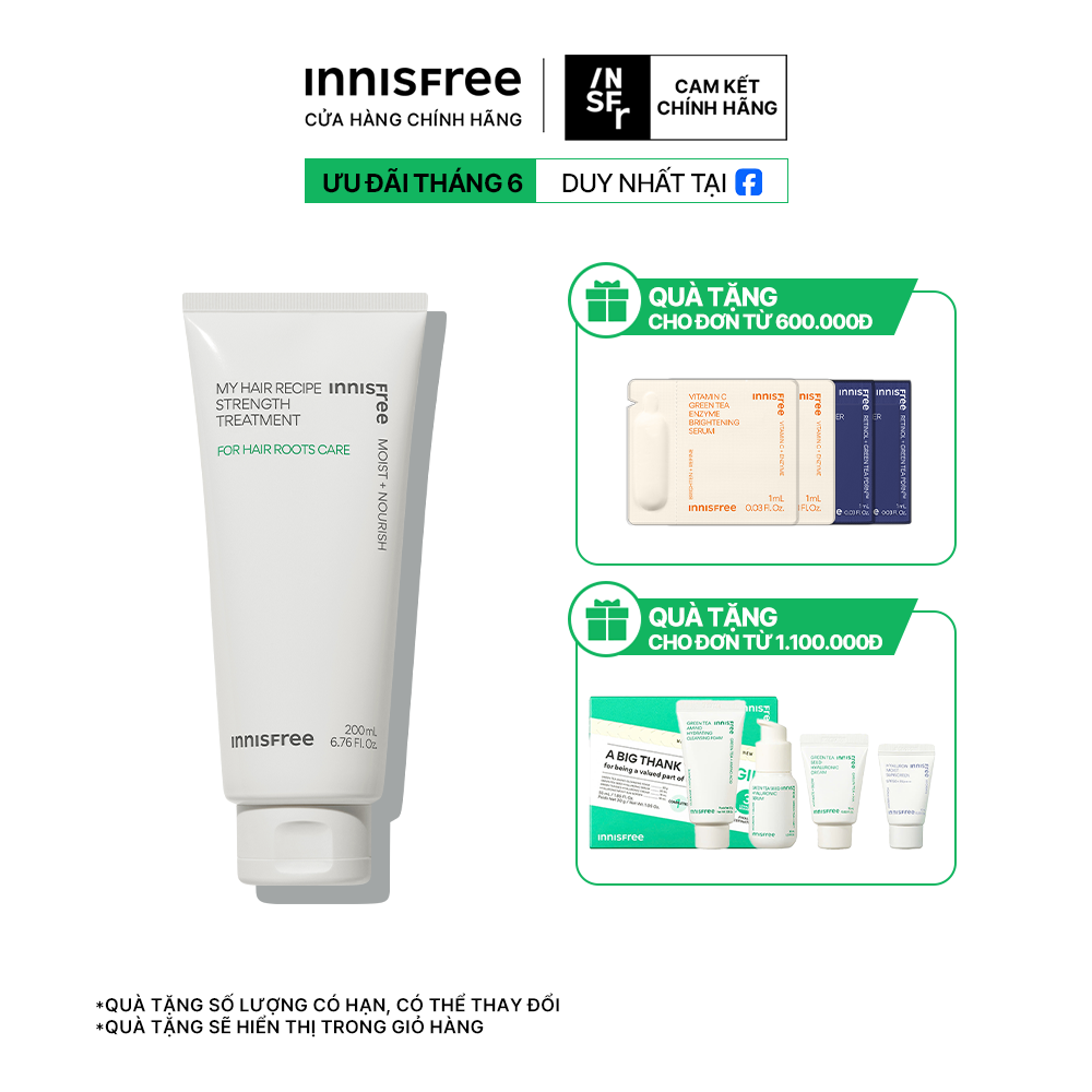 Kem ủ dưỡng chân tóc innisfree My Hair Recipe Strength Treatment For Hair Roots Care 200 mL