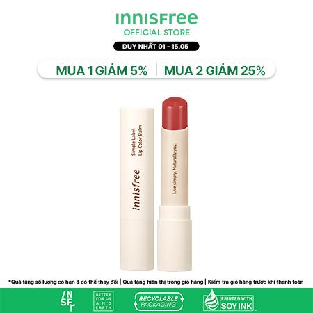 Son dưỡng môi thuần chay có màu innisfree Simple Label Lip Color Balm 3.2 g
