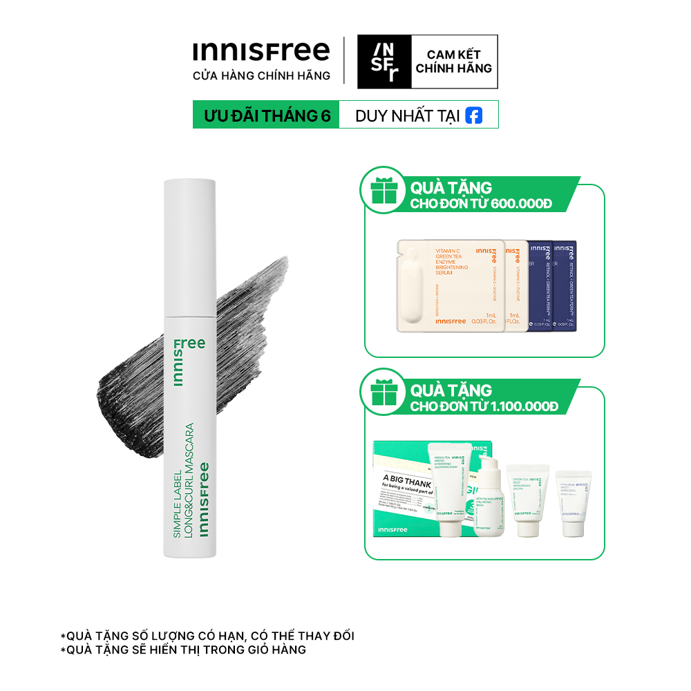 Mascara thuần chay, làm dài và cong mi innisfree Simple Label Long & Curl Mascara 7.5 g