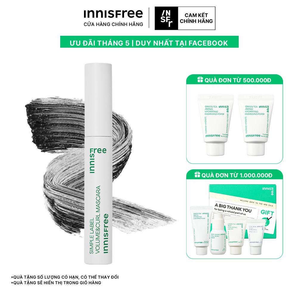 Mascara thuần chay, làm dài và cong mi innisfree Simple Label Volume & Curl Mascara 7.5 g