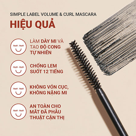 Mascara thuần chay làm dày và cong mi tự nhiên innisfree Simple Label Volume & Curl Mascara 7.5 g