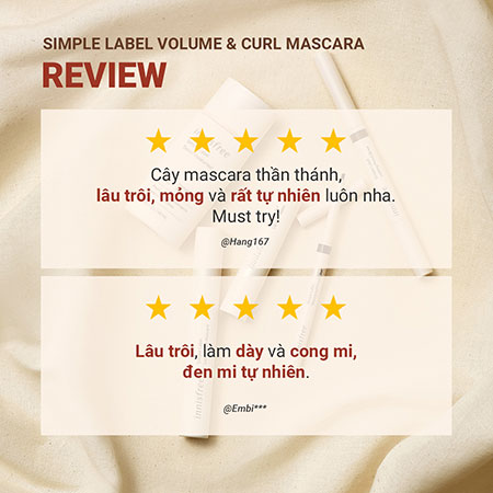 Mascara thuần chay, làm dài và cong mi innisfree Simple Label Volume & Curl Mascara 7.5 g