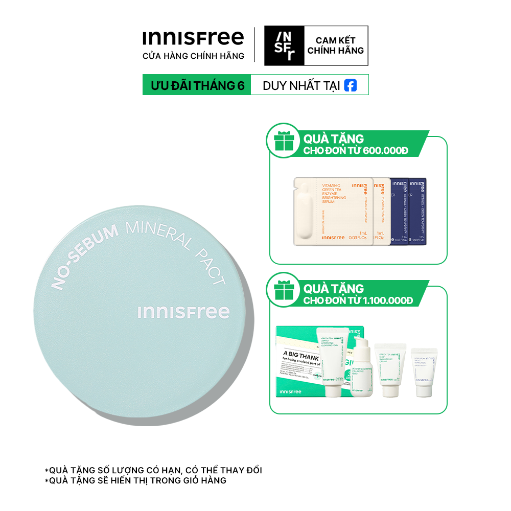 Phấn khoáng kiềm dầu dạng nén INNISFREE No Sebum Mineral Pact 8.5 g