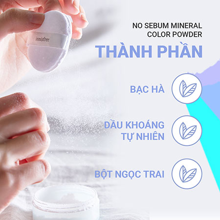 Phấn phủ bột kiềm dầu hiệu chỉnh tông da innisfree No Sebum Mineral Color Powder 5g