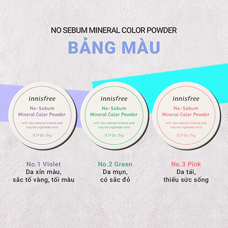 Phấn phủ bột kiềm dầu hiệu chỉnh tông da innisfree No Sebum Mineral Color  Powder 5g | innisfree Việt Nam