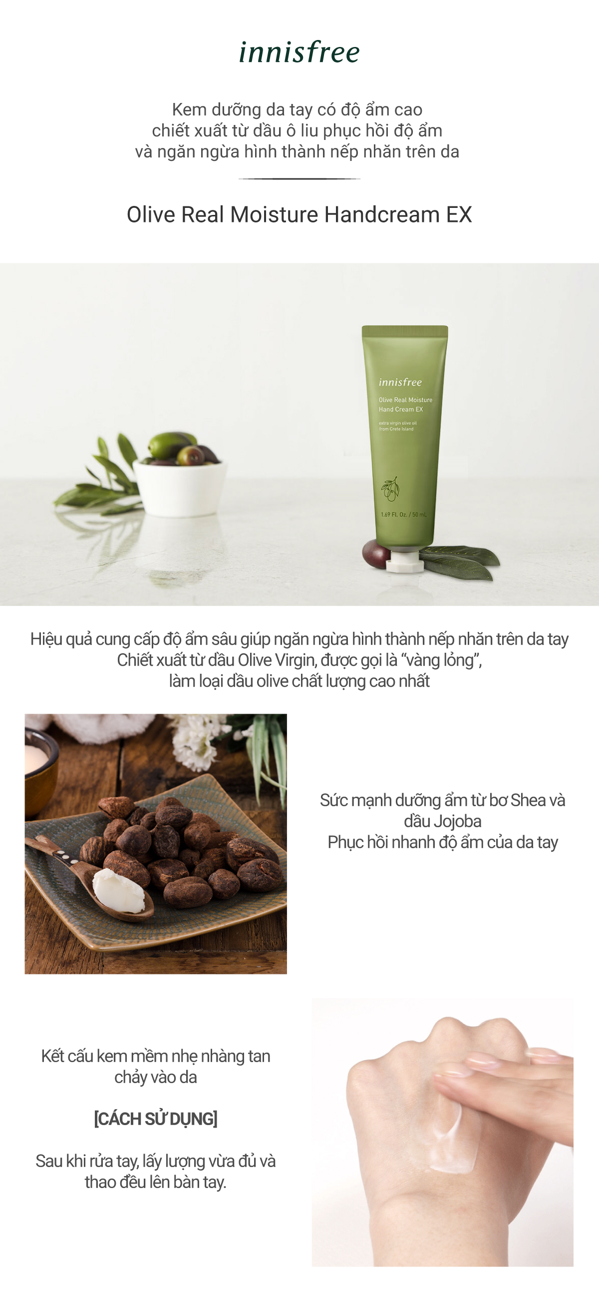 Kem dưỡng da tay hương oliu innisfree Olive Real Moisture Hand Cream EX 50 mL