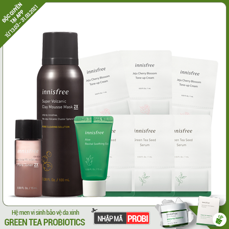 Bộ mặt nạ đất sét innisfree Super Volcanic Mousse Routine Set