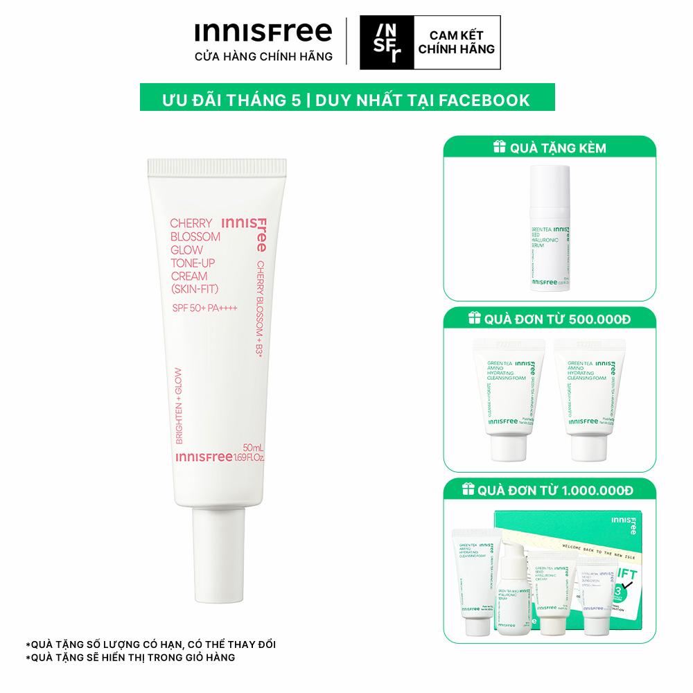 Kem dưỡng ẩm nâng tông làm sáng da và chống nắng innisfree Cherry Blossom Skin-Fit Tone-up Cream SPF50+ PA++++ 50 mL