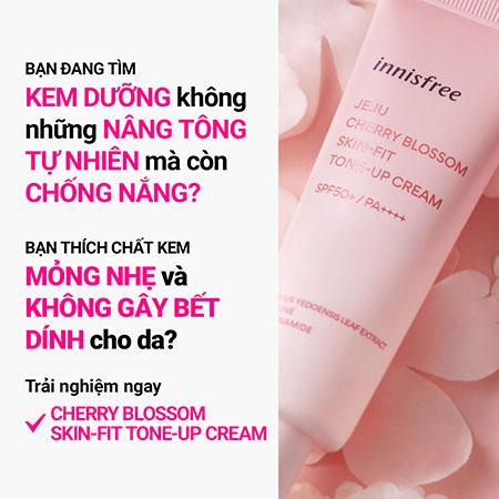 Kem dưỡng ẩm nâng tông làm sáng da và chống nắng innisfree Cherry Blossom Skin-Fit Tone-up Cream SPF50+ PA++++ 50 mL