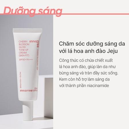 Kem dưỡng ẩm nâng tông làm sáng da và chống nắng innisfree Cherry Blossom Skin-Fit Tone-up Cream SPF50+ PA++++ 50 mL
