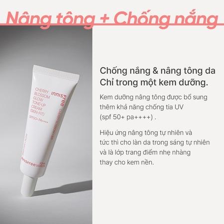 Kem dưỡng ẩm nâng tông làm sáng da và chống nắng innisfree Cherry Blossom Skin-Fit Tone-up Cream SPF50+ PA++++ 50 mL