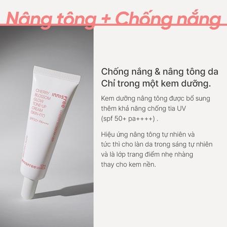 Kem dưỡng ẩm nâng tông làm sáng da và chống nắng INNISFREE Cherry Blossom Skin-Fit Tone-up Cream SPF50+ PA++++ 50 mL