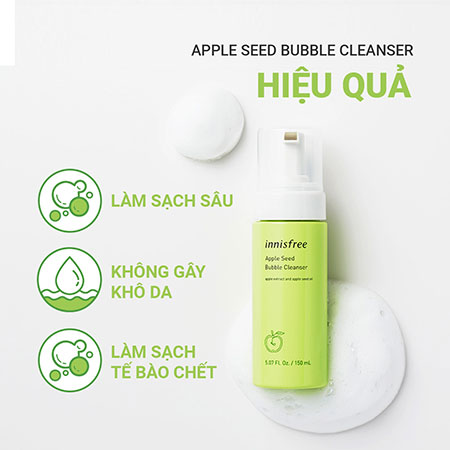 Sữa rửa mặt làm sạch dạng bọt innisfree Apple Seed Bubble Cleanser 150 mL
