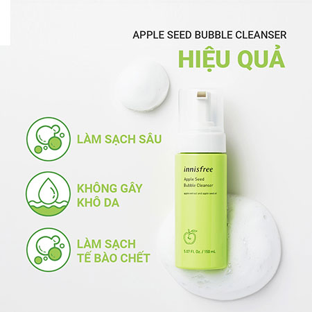  Sữa rửa mặt làm sạch dạng bọt INNISFREE Apple Seed Bubble Cleanser 150 mL