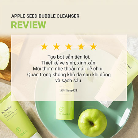 Sữa rửa mặt táo xanh tạo bọt sẵn innisfree Apple Seed Bubble Cleanser 150 mL