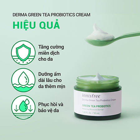 Kem dưỡng ẩm phục hồi bảo vệ da innisfree Derma Green Tea Probiotics Cream 50 mL