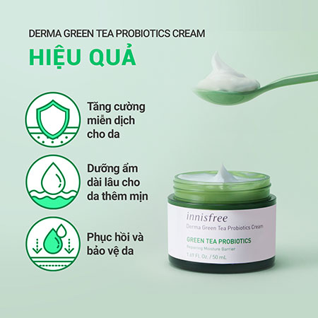 Kem dưỡng ẩm da từ trà xanh lên men innisfree Derma Green Tea Probiotics Cream 50 mL
