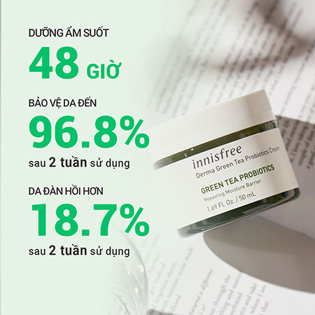 Kem dưỡng ẩm da từ trà xanh lên men innisfree Derma Green Tea Probiotics Cream 50 mL