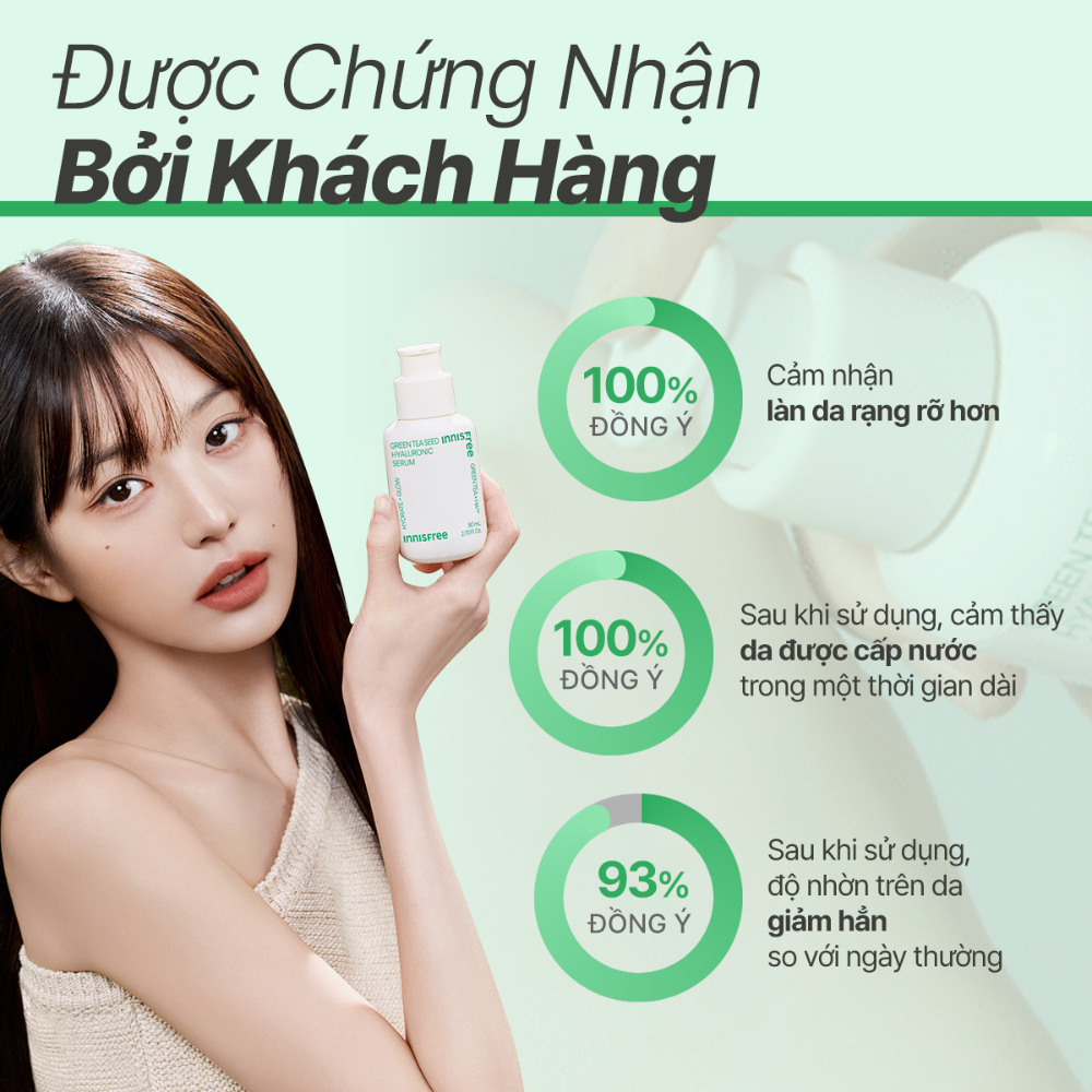 Serum trà xanh cấp ẩm sâu phục hồi da, với Probiotics INNISFREE Green Tea Seed Hyaluronic Serum 80mL