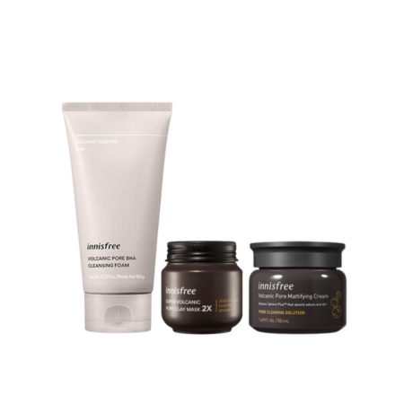Set siêu mặt nạ đất sét đá tro núi lửa & sữa rửa mặt se khít lỗ chân lông & kem dưỡng kiểm soát dầu thừa Super Volcanic Pore Clay Mask 2X x Cleansing Foam x Mattifying Cream combo
