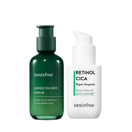 Bộ đôi tinh chất cấp ẩm và chăm sóc da mụn innisfree Green Tea Seed Serum (80ml) & Retinol Cica Ampoule Duo Set | innisfree Việt Nam