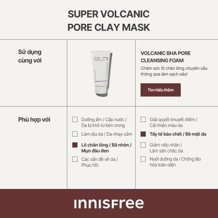 Siêu mặt nạ đất sét tro núi lửa giảm nhờn, thu nhỏ lỗ chân lông INNISFREE Super Volcanic Pore Clay Mask 100mL