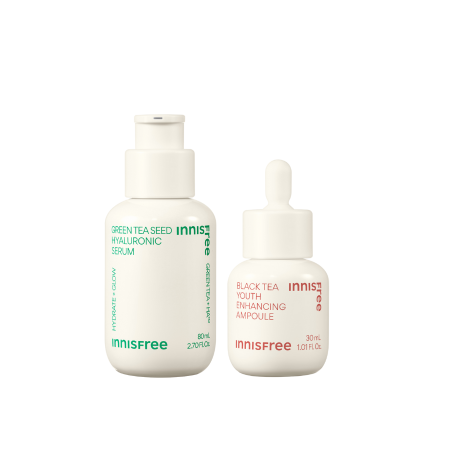 Bộ đôi tinh chất cấp ẩm và ngăn ngừa lão hóa innisfree Green Tea (Mini) & Black Tea Serum Duo Set