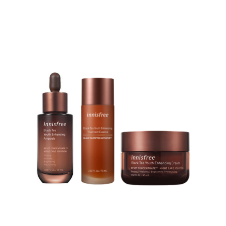 Set tinh chất & nước dưỡng & kem dưỡng da ban đêm ngăn ngừa lão hóa từ trà đen innisfree Black Tea Youth Enhancing Ampoule & Essence & Cream combo