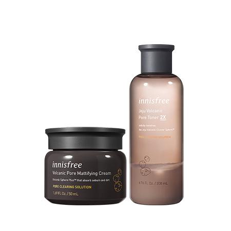 Set kem dưỡng và nước cân bằng se khít lỗ chân lông kiểm soát dầu thừa innisfree Volcanic Pore Mattifying Cream & Toner Combo