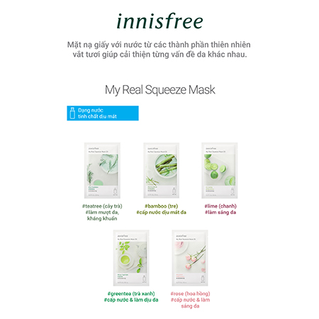 Bộ 15 mặt nạ giấy nước ép thiên nhiên Jeju innisfree My Real Squeeze Mask Set