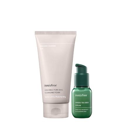 Bộ đôi sữa rửa mặt sạch sâu đá tro núi lửa và tinh chất dưỡng ẩm trà xanh innisfree Volcanic BHA Foam & Green Tea Seed Serum Duo Set