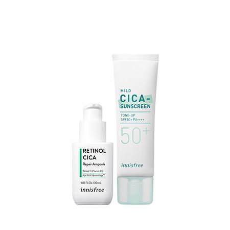 Set tinh chất phục hồi Retinol & kem chống nắng nâng tông làm dịu da mẩn đỏ innisfree Retinol Cica Ampoule & Mild Cica Sunscreen