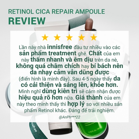 Set tinh chất phục hồi Retinol & kem chống nắng nâng tông làm dịu da mẩn đỏ innisfree Retinol Cica Ampoule & Mild Cica Sunscreen