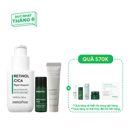 Bộ sản phẩm cấp ẩm và chăm sóc lỗ chân lông với Retinol innisfree Skin Clear & Pore Care Retinol Cica Repair Ampoule Set