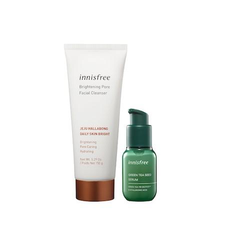 Bộ đôi sữa rửa mặt dưỡng sáng da quýt Hallabong và tinh chất dưỡng ẩm trà xanh innisfree Brightening Pore Facial Cleanser & Green Tea Seed Serum Duo Set