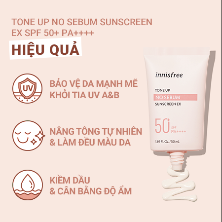 Set kem chống nắng nâng tông kiềm dầu và tinh chất trà xanh minisize innisfree Tone Up No Sebum Sunscreen & Green Tea Seed Serum Combo