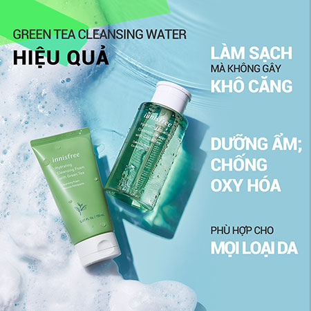 Set nước tẩy trang và sữa rửa mặt làm sạch dịu nhẹ từ trà xanh innisfree Green Tea Hydrating Amino Acid Cleansing Water & Foam Combo