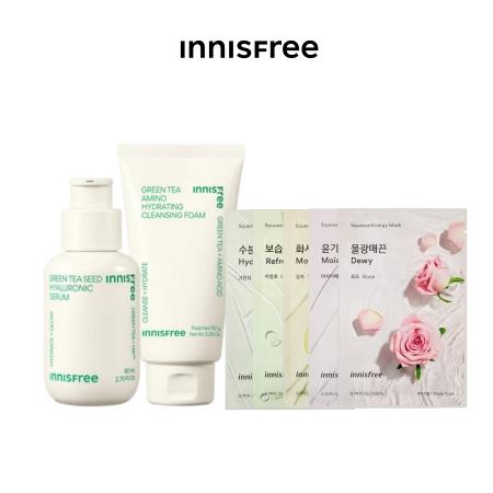 Bộ đôi sữa rửa mặt tạo bọt táo xanh và tinh chất dưỡng ẩm trà xanh innisfree Apple Seed Bubble Cleanser & Green Tea Seed Serum Duo Set
