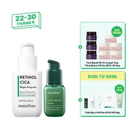 Set tinh chất và nước cân bằng dưỡng ẩm chuyên sâu trà xanh innisfree Green Tea Seed Serum & Skin Combo